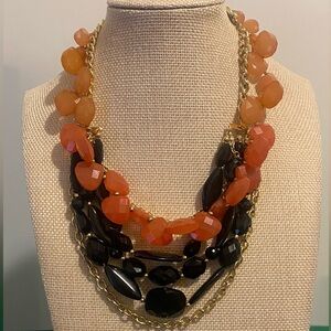 Chunky Orange and Black Beaded Necklace lot.